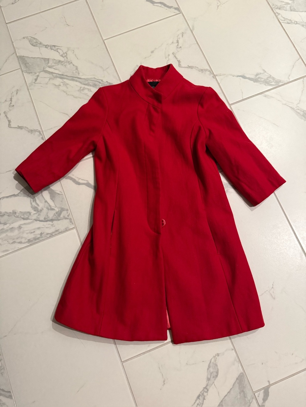 Nine West Women's Red Mid-Length Button Front Coat 3/4 sleeve